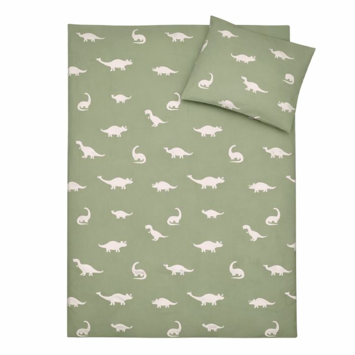Dinosaurer sengetøj - 100% bomuld - Babysengetøj 70x100 cm - Grønt med dinosaurer