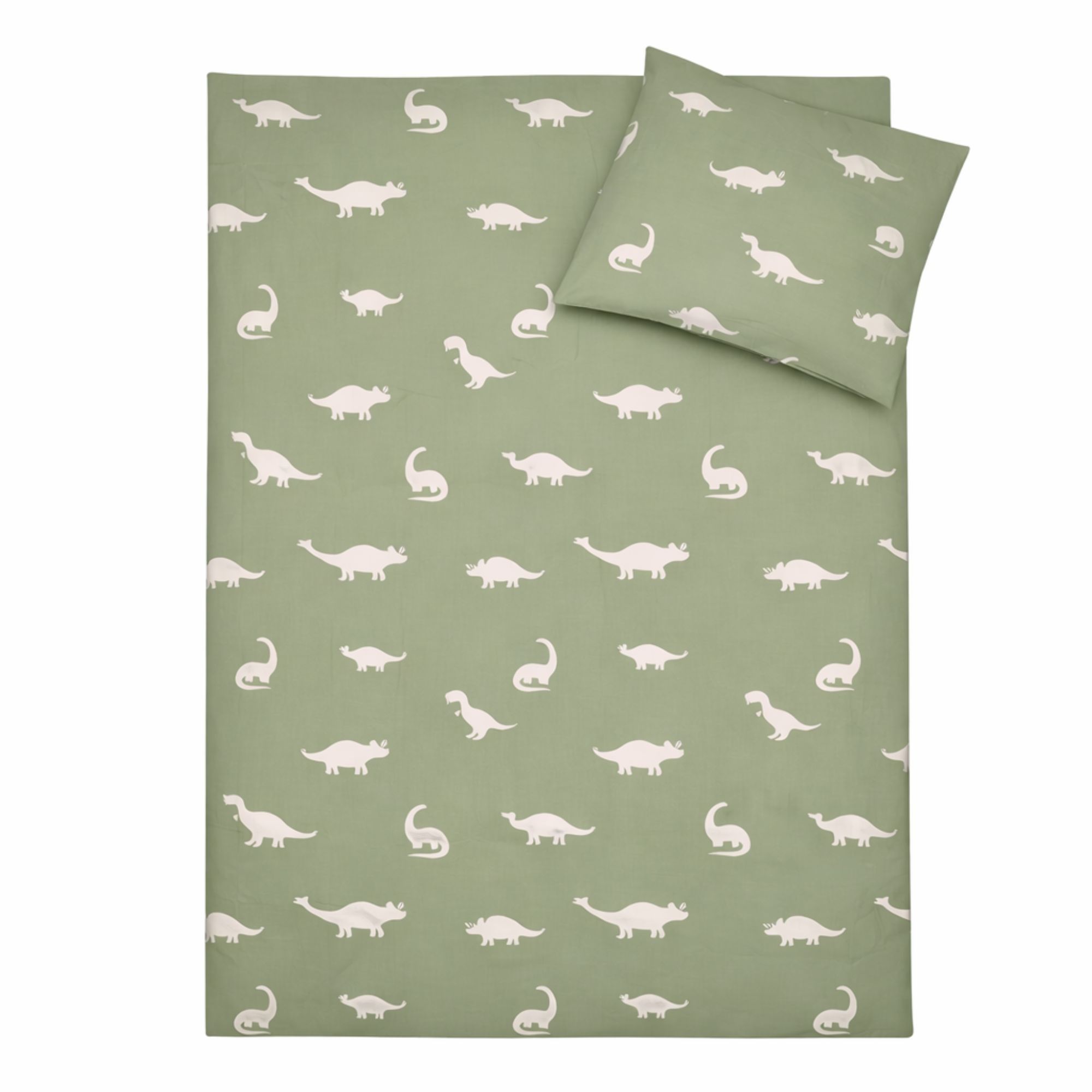 Dinosaurer sengetøj - 100% bomuld - Babysengetøj 70x100 cm - Grønt med dinosaurer