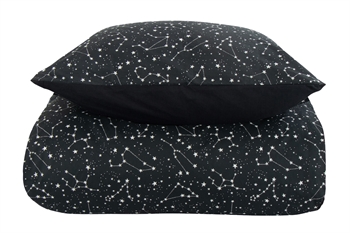 Sengetøj 140x220 cm - Zodiac Black - Stjernebillede - Dynebetræk i 100% Bomuld - Borg Living sengesæt